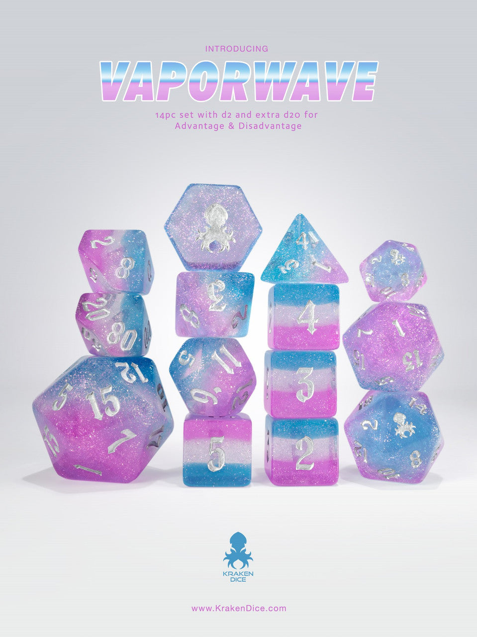 Vaporwave 14pc - Limited Run - Silver Ink Dice Set
